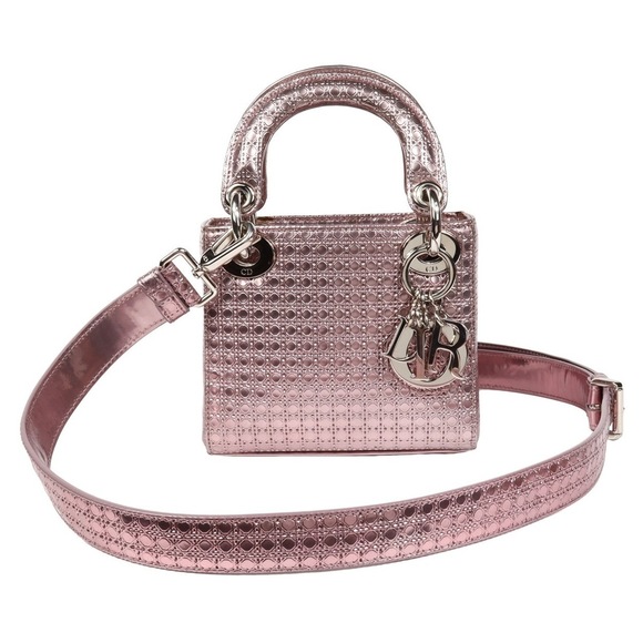 Dior Handbags - Christian Dior Lady Dior Micro Cannage Mini 2WAY Bag Leather Metallic Pink